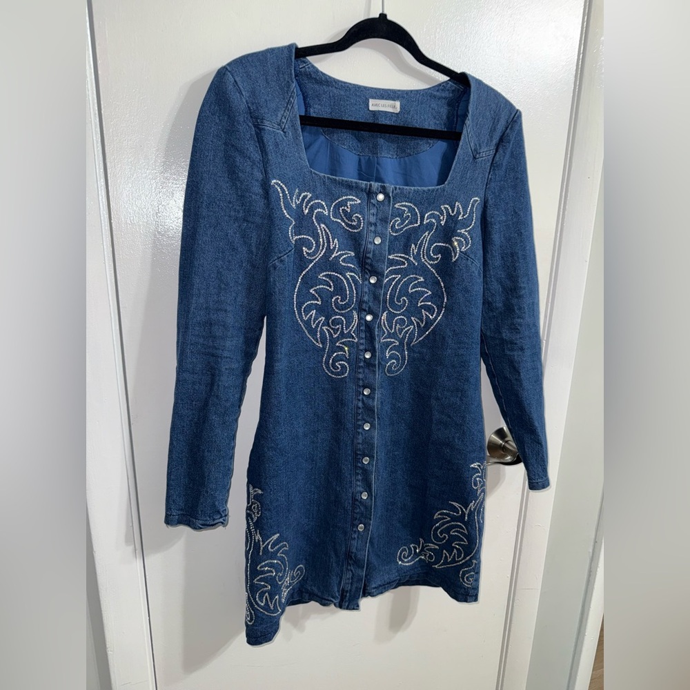 Avec Les Filles Women's Portrait Neck Snap Front Embroidered Dress Size 4 - Picture 7 of 13